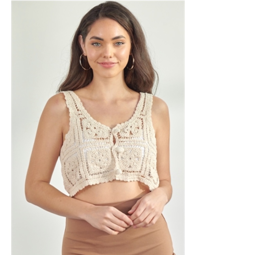 Papaya Floral Crochet Crop Top